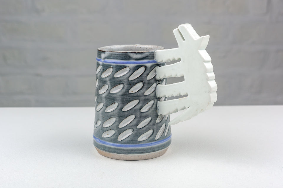 Wolf Mug Handmade 1990s Studio Pottery USA, Signed Cunningham Pottery