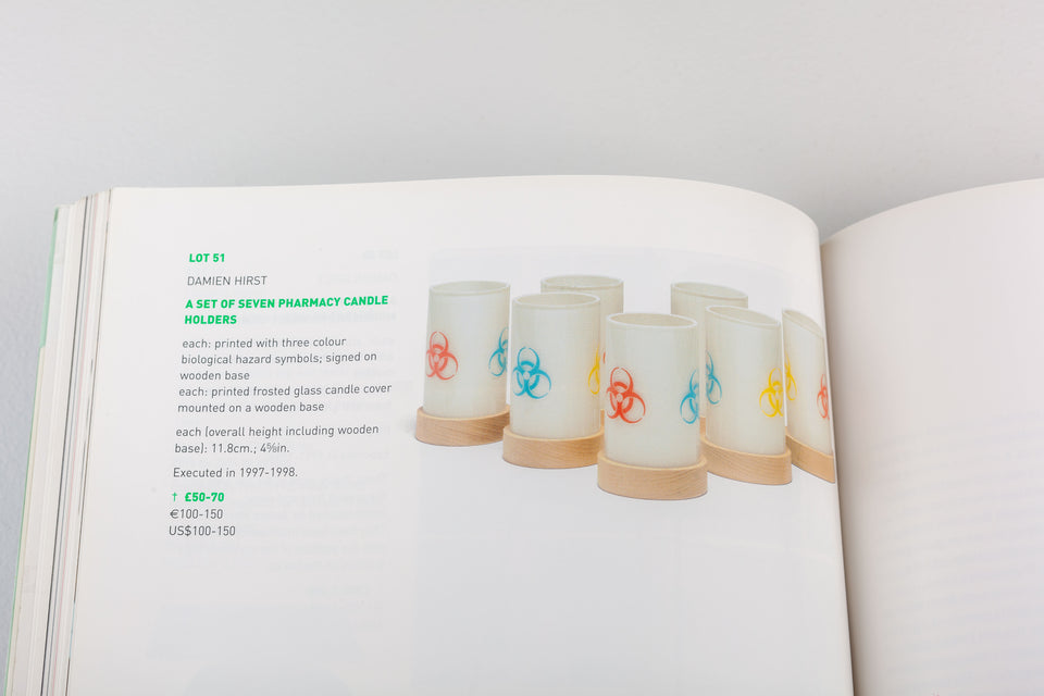 Damien Hirst Pharmacy Catalog (with stickers and results list), Sotheby's 2004