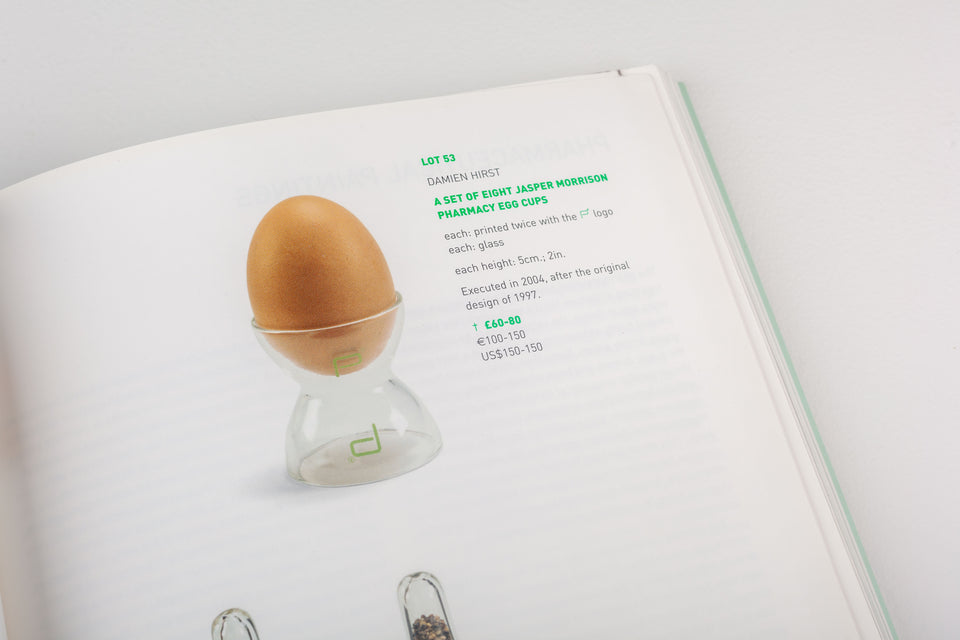 Damien Hirst Pharmacy Catalog (with stickers and results list), Sotheby's 2004