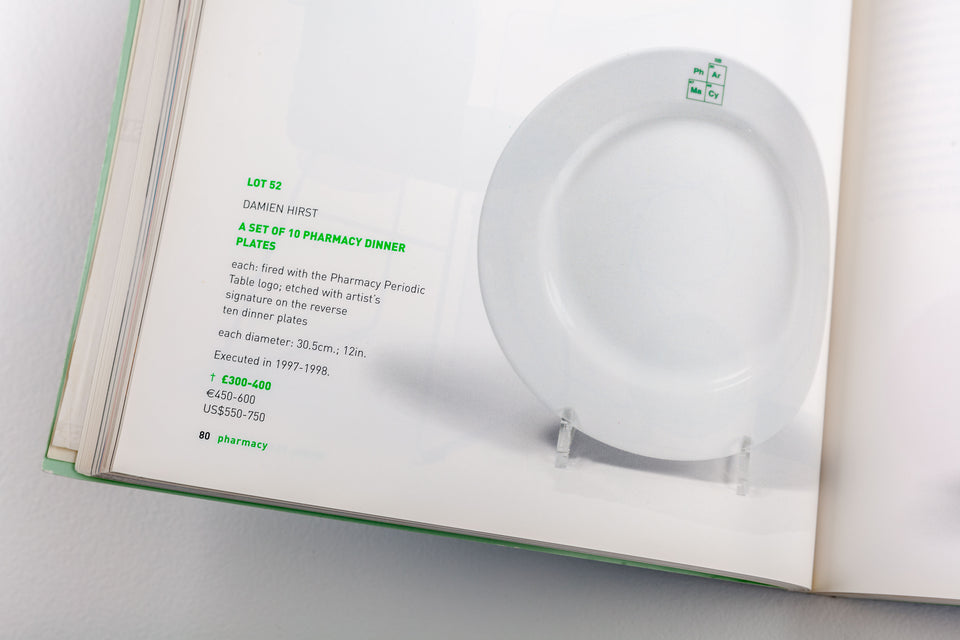 Damien Hirst Pharmacy Catalog (with stickers and results list), Sotheby's 2004