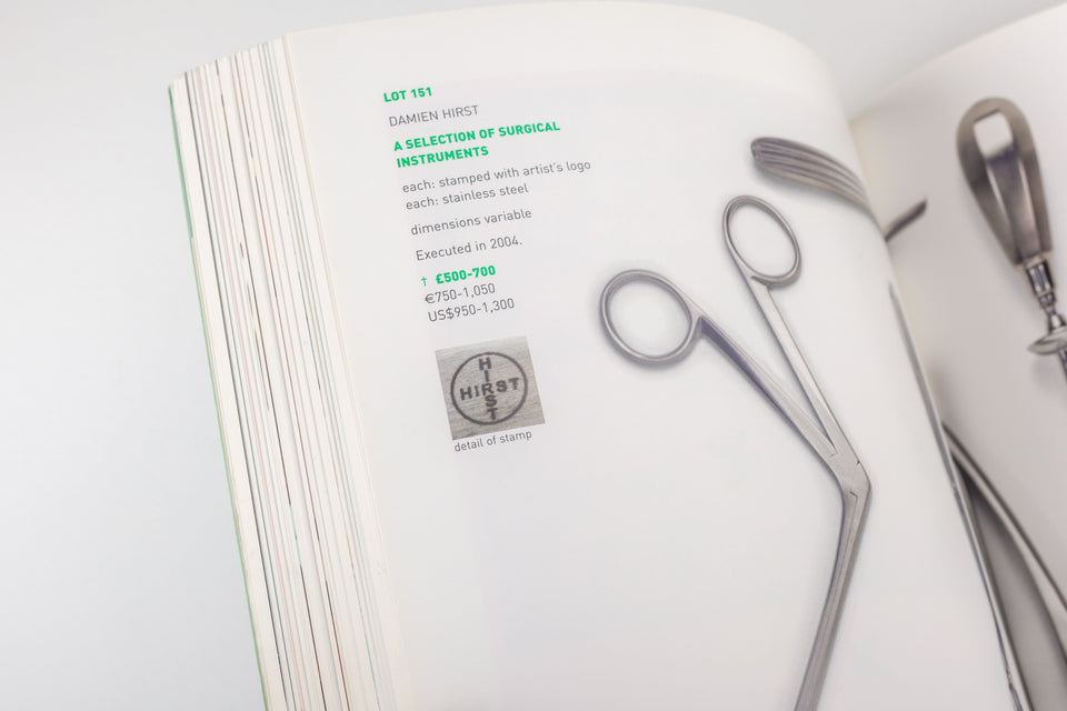 Damien Hirst Pharmacy Catalog (with stickers and results list), Sotheby's 2004