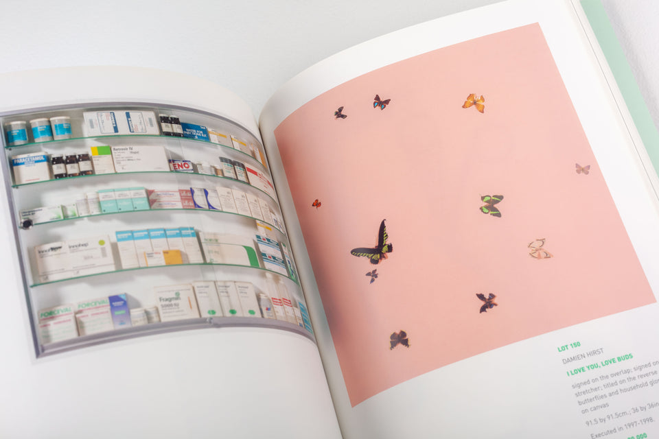 Damien Hirst Pharmacy Catalog (with stickers and results list), Sotheby's 2004