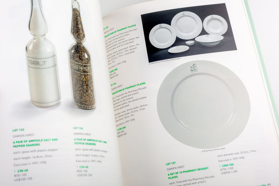 Damien Hirst Pharmacy Catalog (with stickers and results list), Sotheby's 2004
