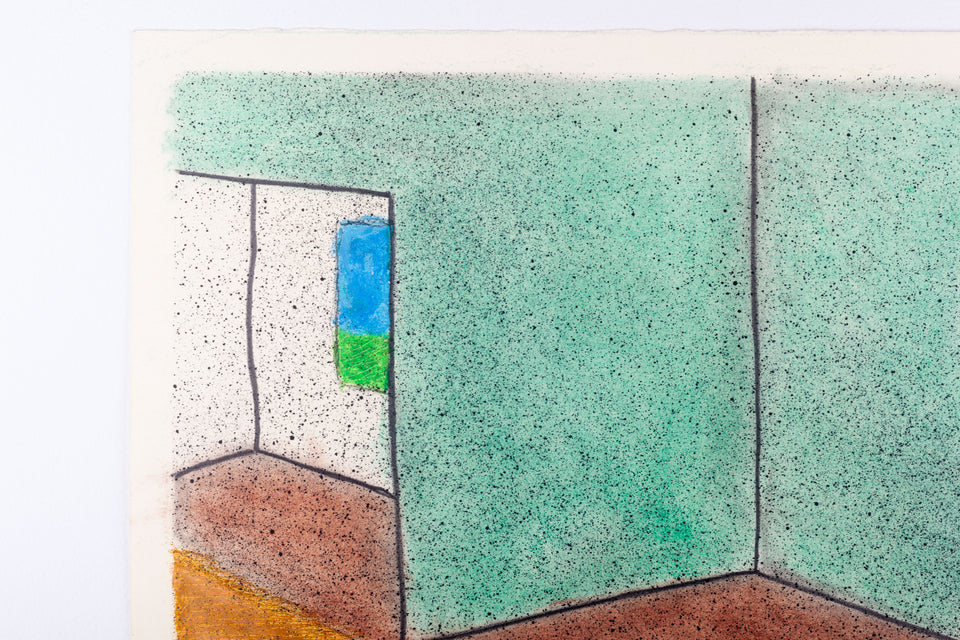 Original Oil Pastel drawing, Two Windows One Rug by David Greenberger, signed dated 1980