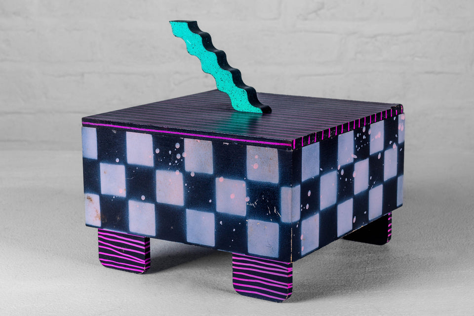 1980s Lacquered Box by Hollis Fingold, Pink & Black, Handmade, Signed USA