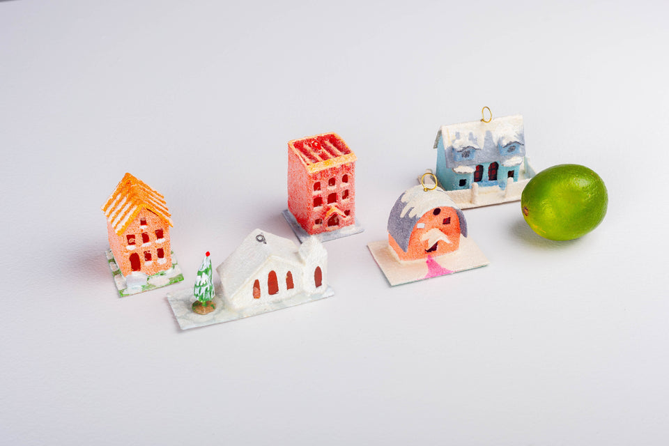 Snowy 1970s Orange House, Tree Ornament by Jason Sargenti