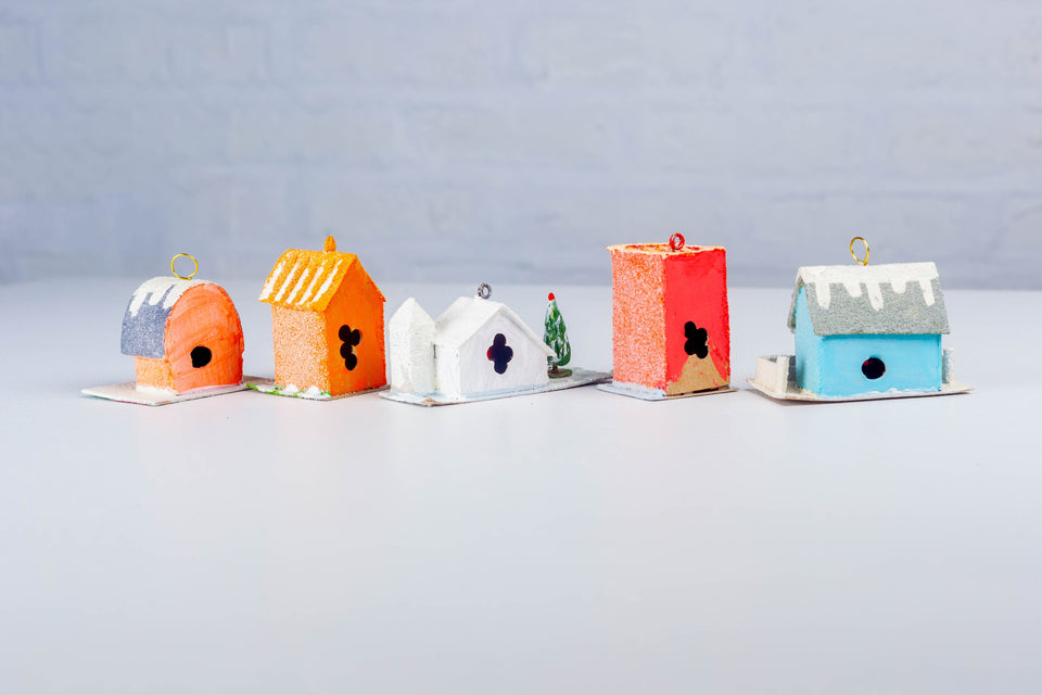 Snowy 1970s Cherry Red Building, Tree Ornament by Jason Sargenti