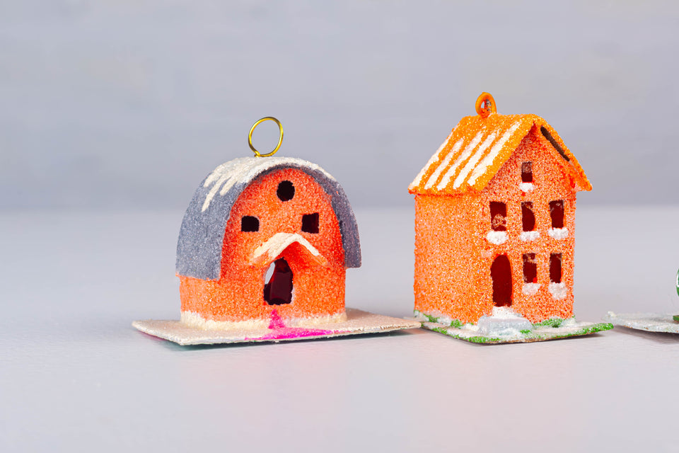 Snowy 1970s Orange House, Tree Ornament by Jason Sargenti