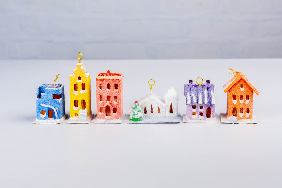 Snowy 1970s Yellow Building, Tree Ornament by Jason Sargenti