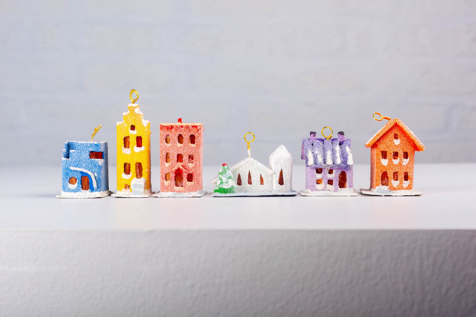 Snowy 1970s Orange Building, Tree Ornament by Jason Sargenti