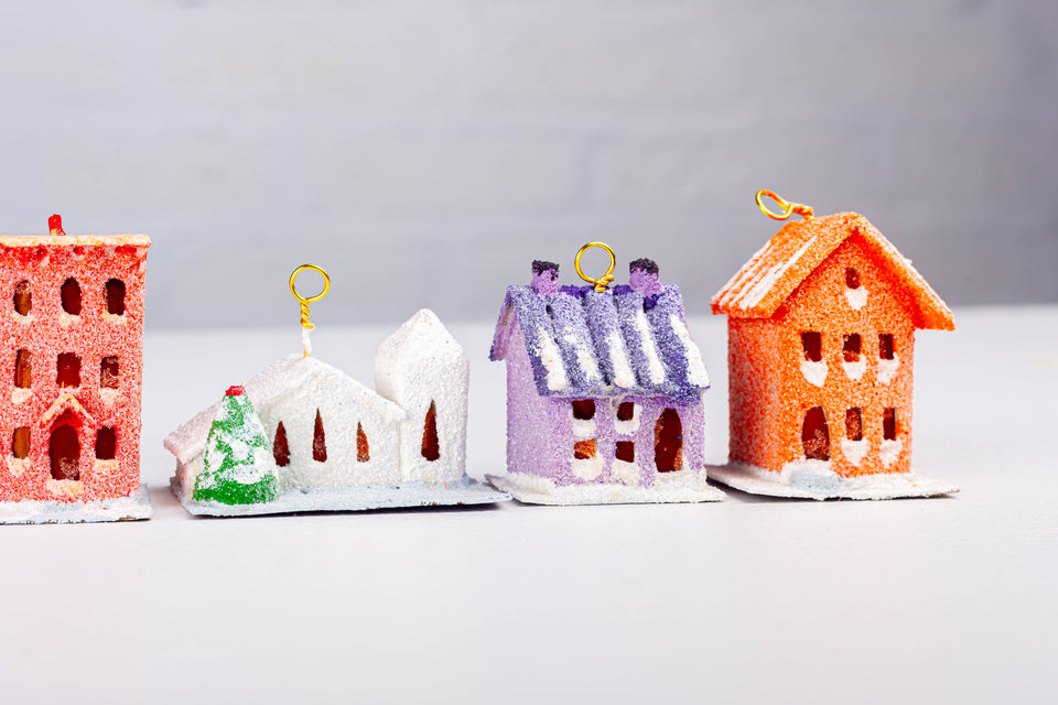 Snowy 1970s Purple House, Tree Ornament by Jason Sargenti