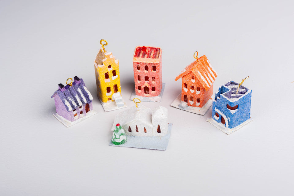 Snowy 1970s Purple House, Tree Ornament by Jason Sargenti