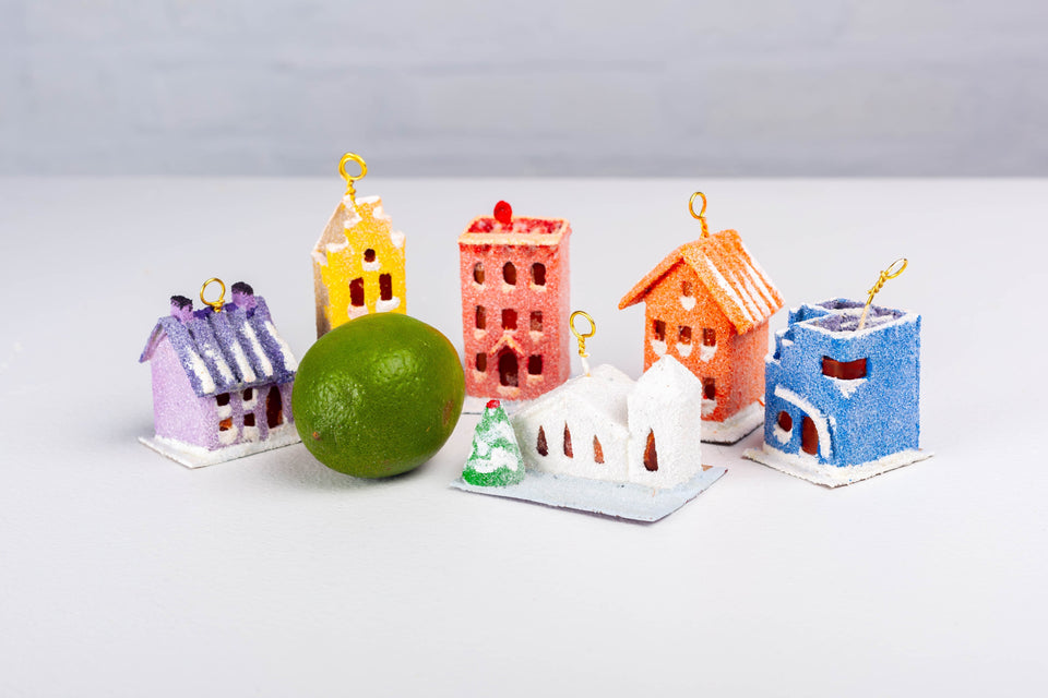 Snowy 1970s Orange Building, Tree Ornament by Jason Sargenti