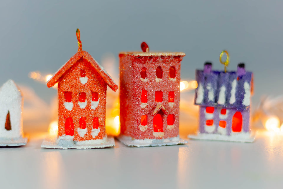 Snowy 1970s Orange Building, Tree Ornament by Jason Sargenti