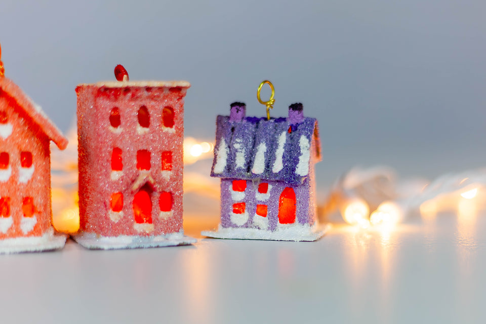 Snowy 1970s Purple House, Tree Ornament by Jason Sargenti