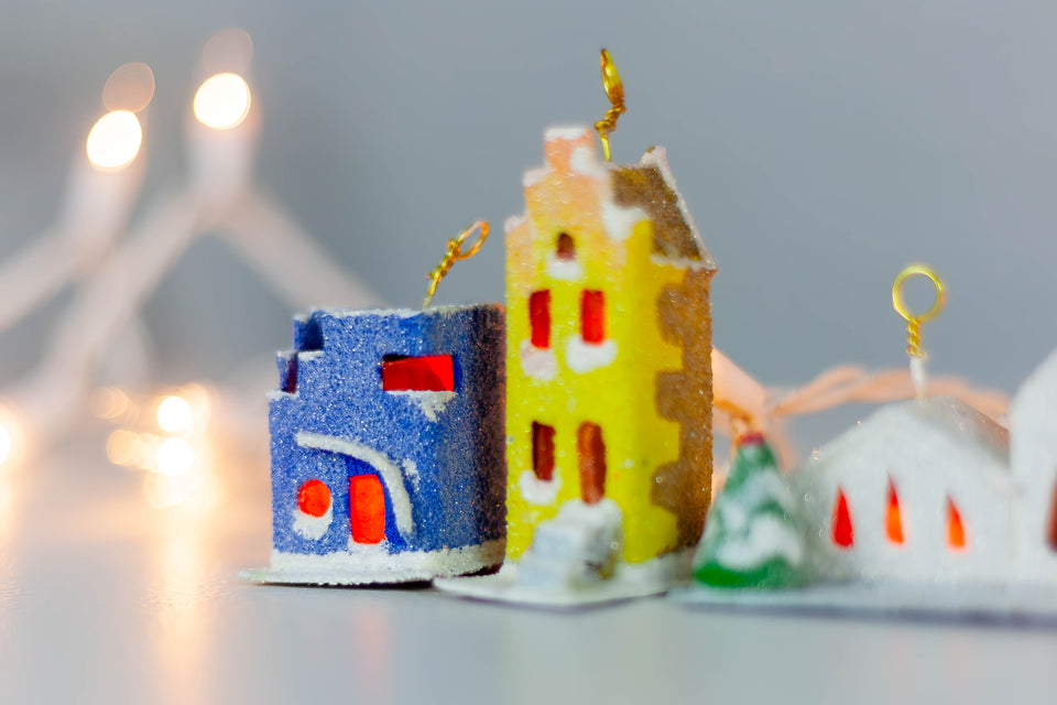 Snowy 1970s Blue Artist House, Tree Ornament by Jason Sargenti