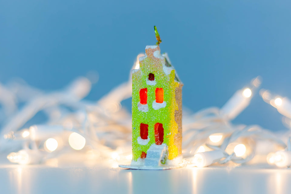 Snowy 1970s Yellow Building, Tree Ornament by Jason Sargenti