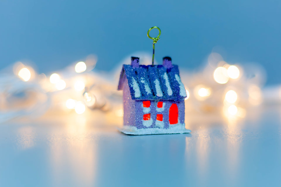 Snowy 1970s Purple House, Tree Ornament by Jason Sargenti