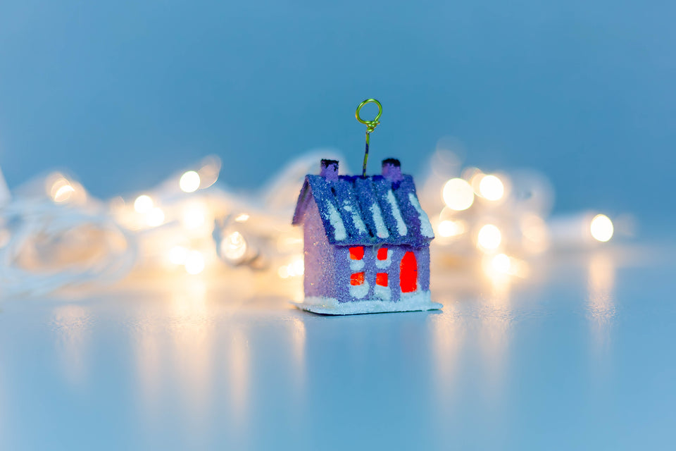 Snowy 1970s Purple House, Tree Ornament by Jason Sargenti