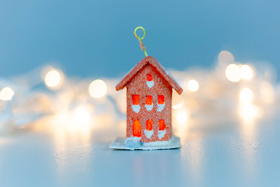 Snowy 1970s Orange Building, Tree Ornament by Jason Sargenti