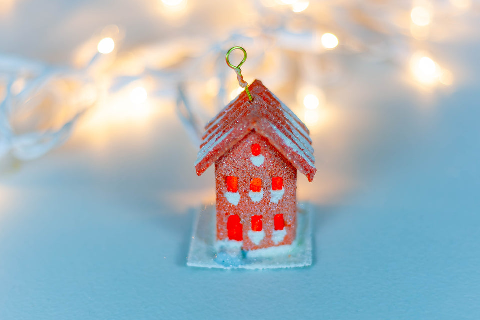 Snowy 1970s Orange Building, Tree Ornament by Jason Sargenti