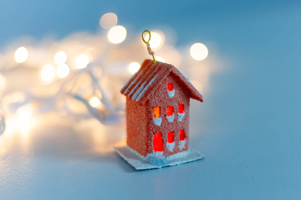 Snowy 1970s Orange Building, Tree Ornament by Jason Sargenti