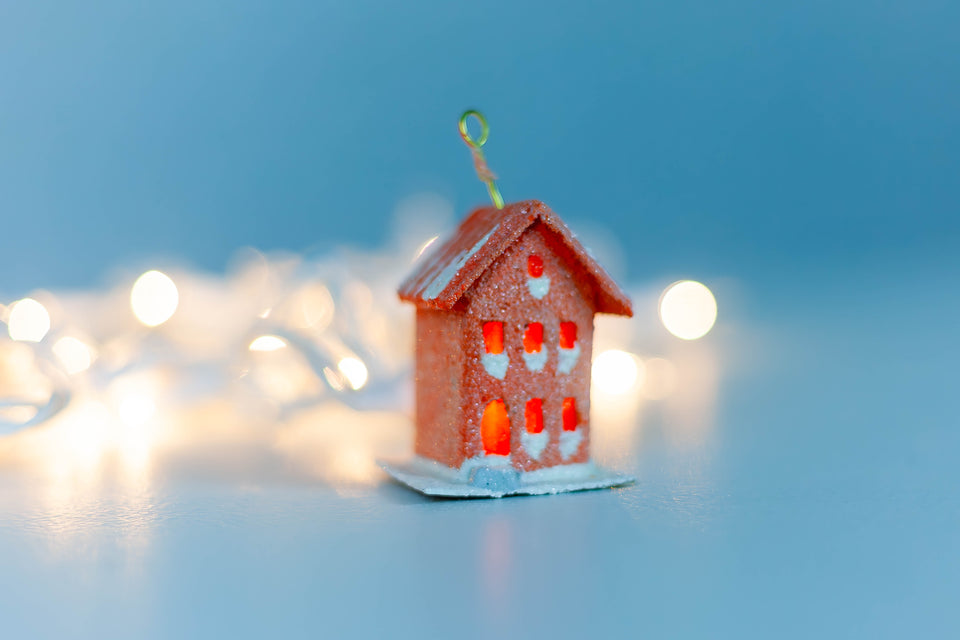 Snowy 1970s Orange Building, Tree Ornament by Jason Sargenti