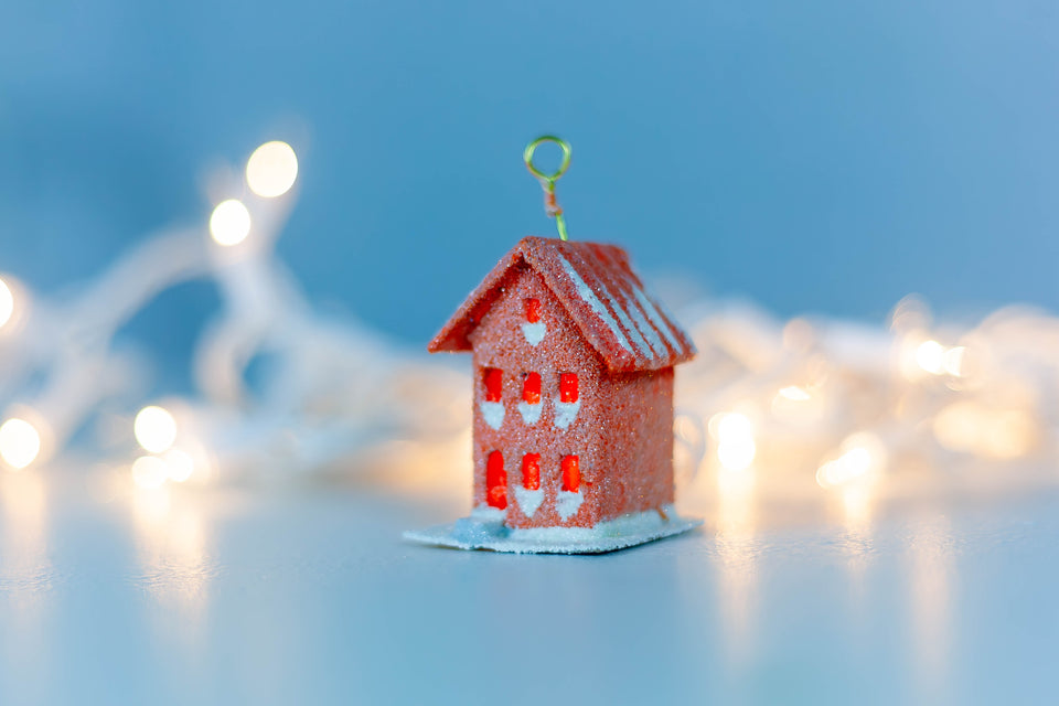 Snowy 1970s Orange Building, Tree Ornament by Jason Sargenti