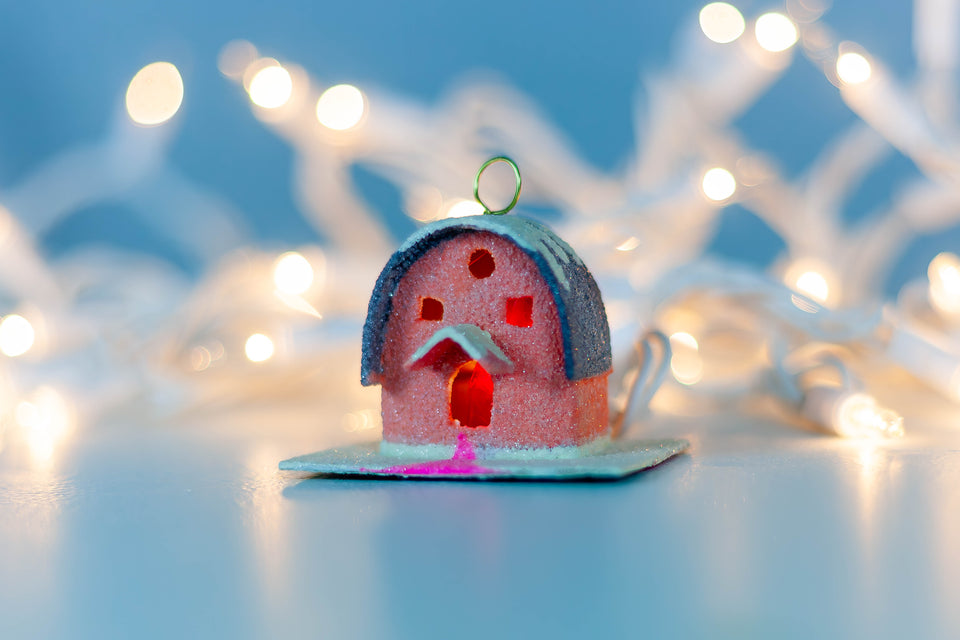 Snowy 1970s Orange House, Tree Ornament by Jason Sargenti