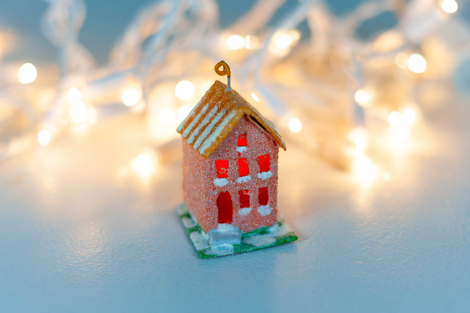Snowy 1970s Orange Building, Tree Ornament by Jason Sargenti