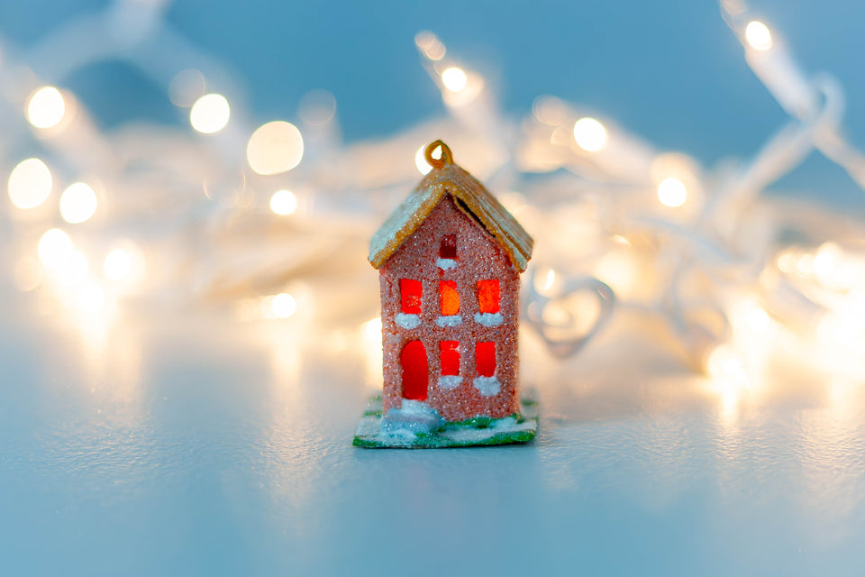 Snowy 1970s Orange Building, Tree Ornament by Jason Sargenti