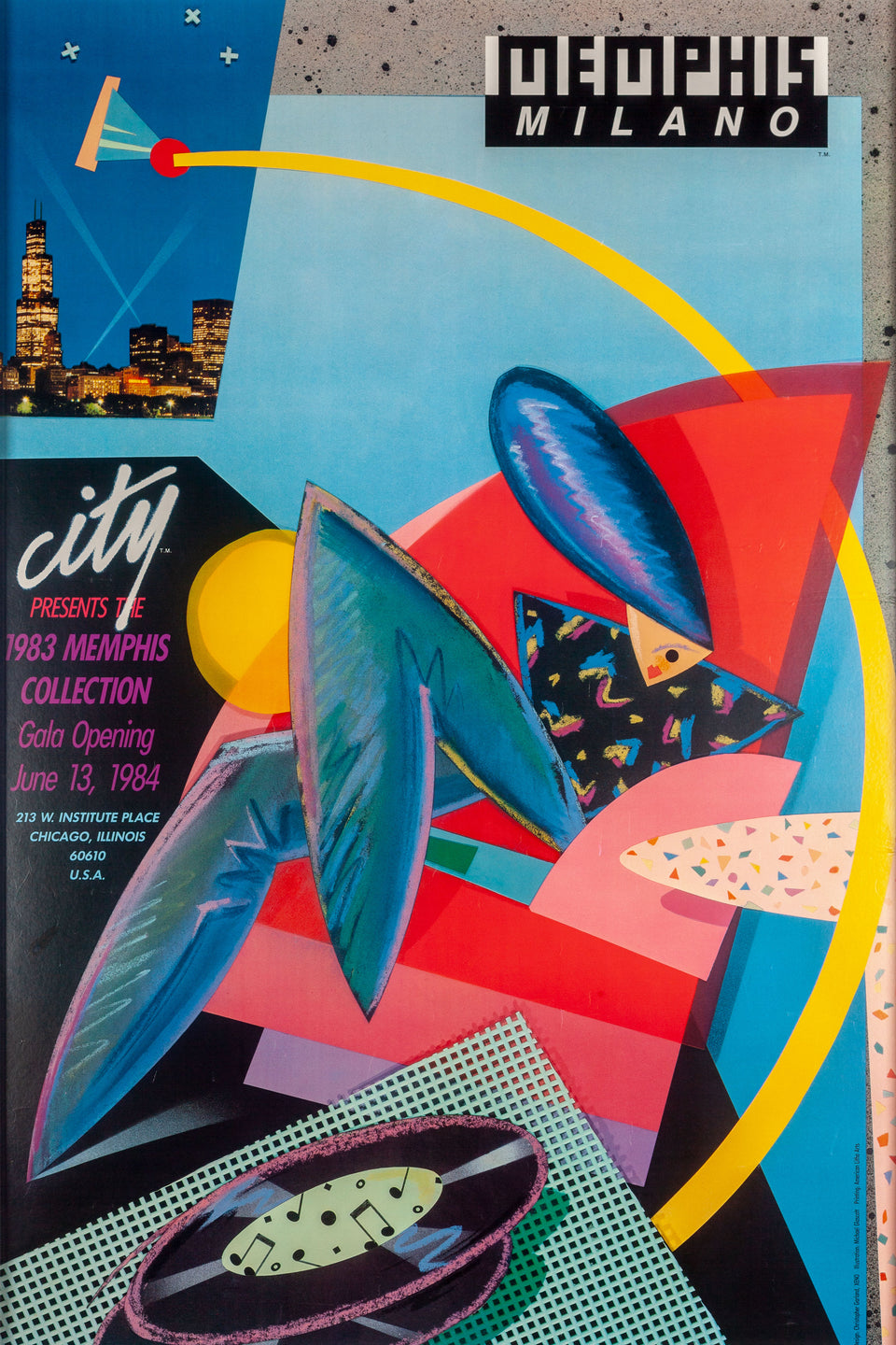 Memphis Exhibition 35x23" 1984 Gala Chicago, Original Poster by Xeno Framed