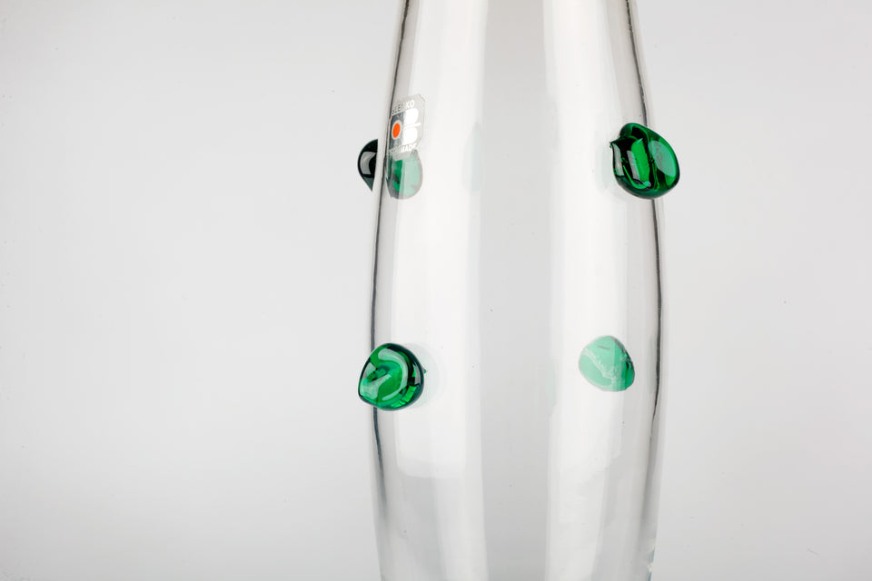 Green and clear, large, handblown glass vase made by Blenko.