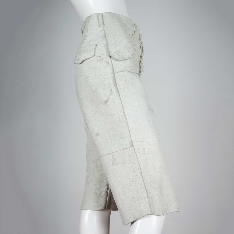 Comme des Garçons 2002 distressed off-white leather pants from Japan.