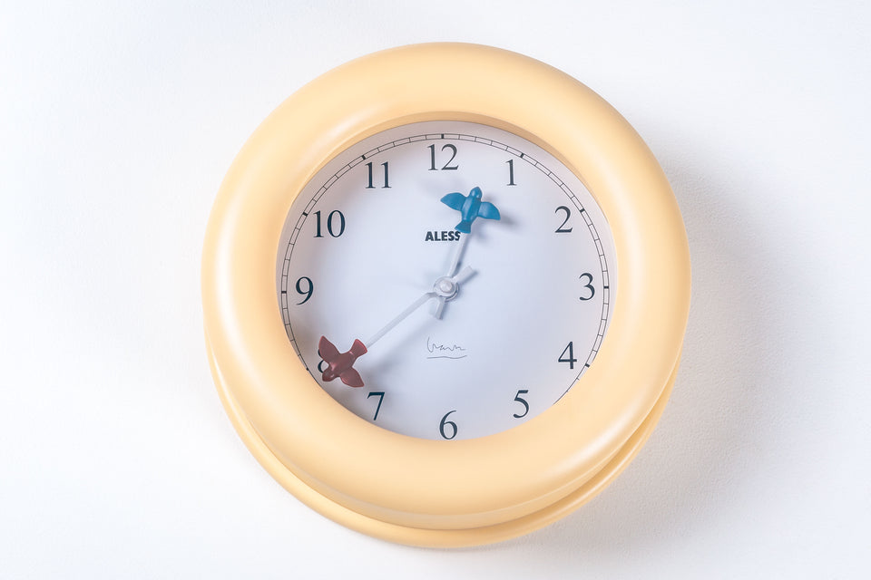 Wall Clock with 2 birds by Michael Graves for Alessi, 1992 Italy (cream beige ivory)