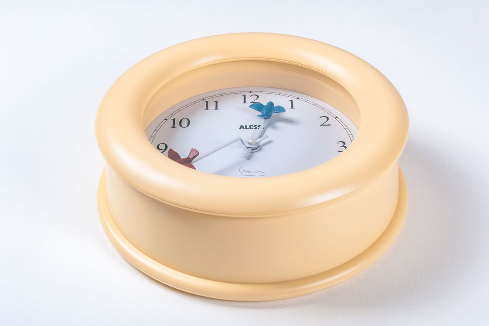 Wall Clock with 2 birds by Michael Graves for Alessi, 1992 Italy (cream beige ivory)