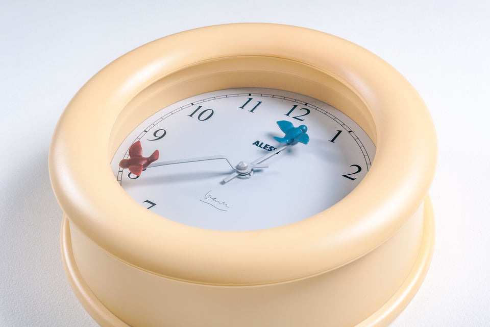 Wall Clock with 2 birds by Michael Graves for Alessi, 1992 Italy (cream beige ivory)