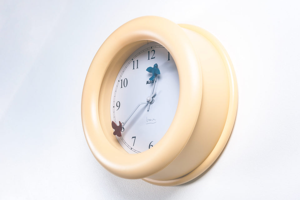 Wall Clock with 2 birds by Michael Graves for Alessi, 1992 Italy (cream beige ivory)