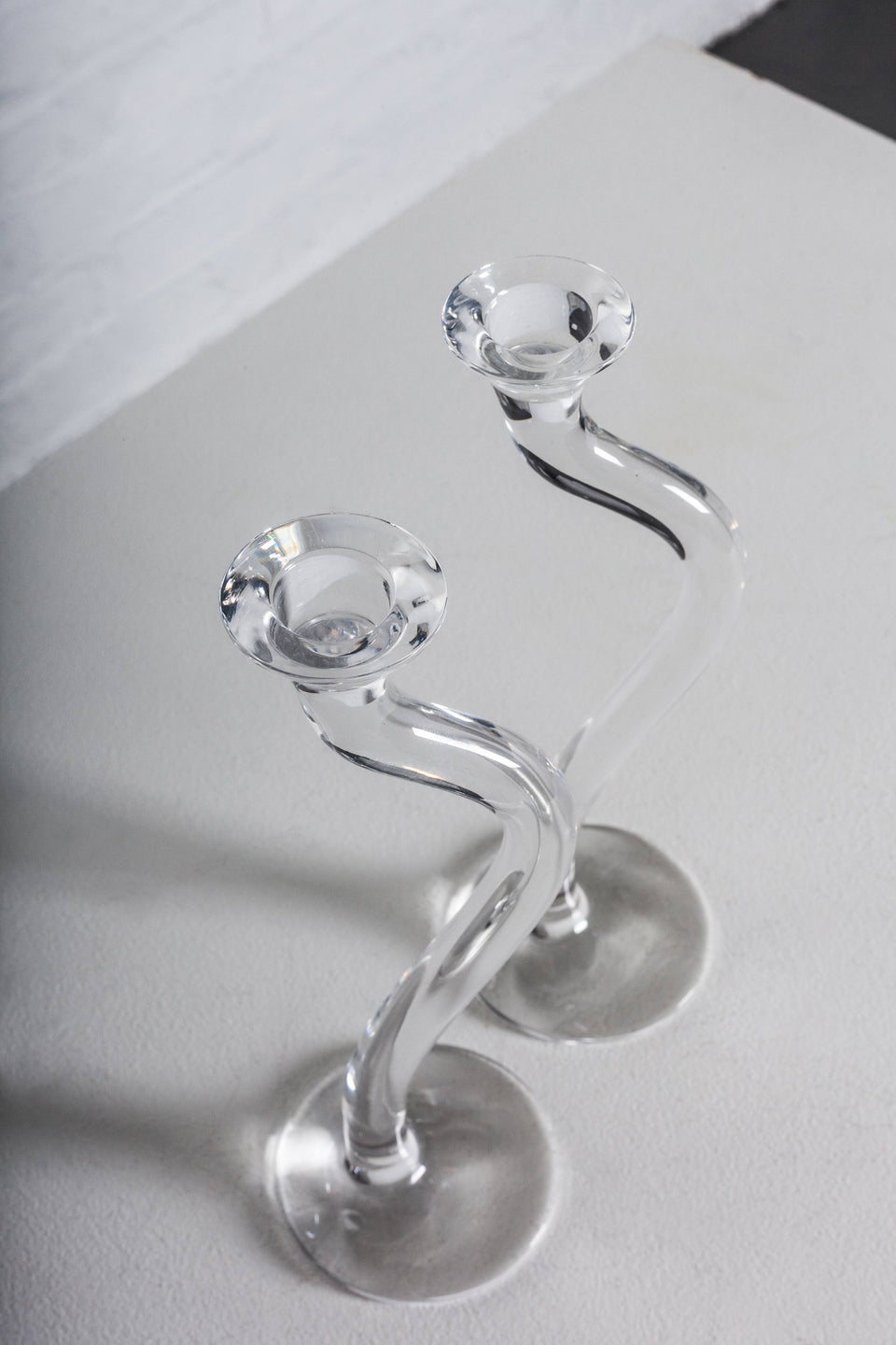 Pair of Crystal Candle Holders "Ergo" by Angelo Mangiarotti in 1995 for Colle, Italy