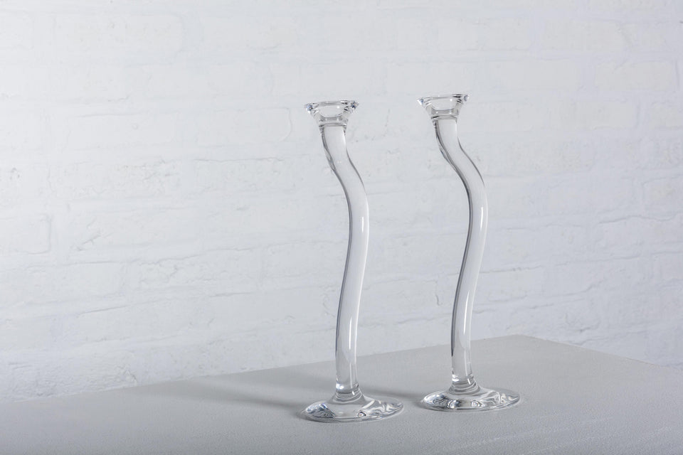 Pair of Crystal Candle Holders "Ergo" by Angelo Mangiarotti in 1995 for Colle, Italy