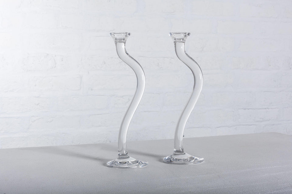 Pair of Crystal Candle Holders "Ergo" by Angelo Mangiarotti in 1995 for Colle, Italy
