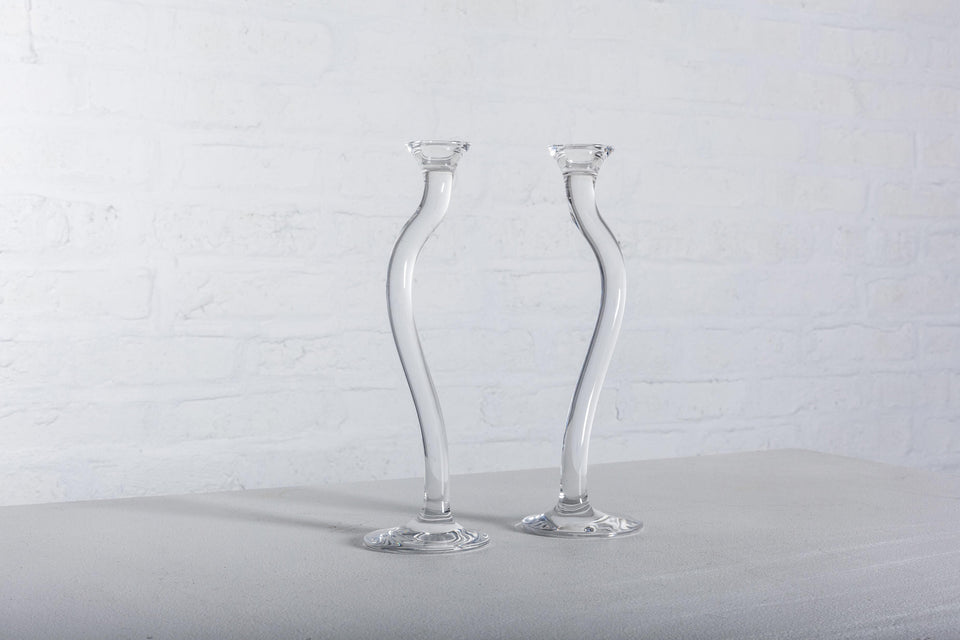 Pair of Crystal Candle Holders "Ergo" by Angelo Mangiarotti in 1995 for Colle, Italy