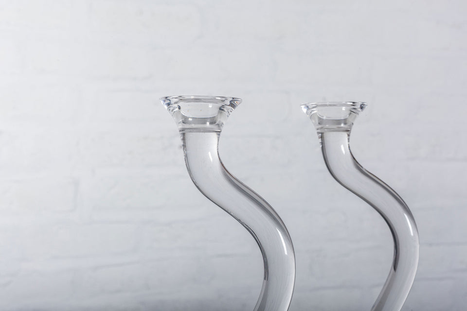 Pair of Crystal Candle Holders "Ergo" by Angelo Mangiarotti in 1995 for Colle, Italy