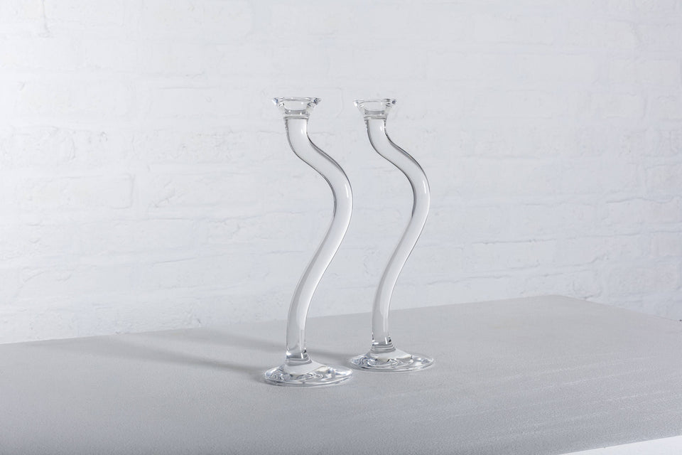 Pair of Crystal Candle Holders "Ergo" by Angelo Mangiarotti in 1995 for Colle, Italy