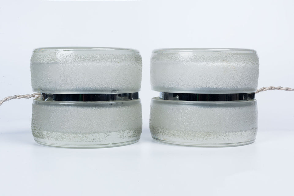 Pair of vintage Fontana Arte YoYo lamps made of pressed glass, circa 1971.