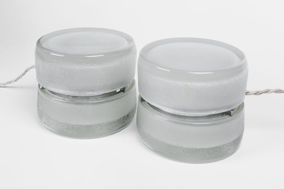 Pair of vintage Fontana Arte YoYo lamps made of pressed glass, circa 1971.